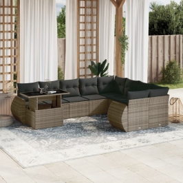 Set de sofás de jardín 10 pzas con cojines ratán sintético gris