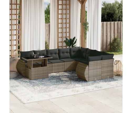 Set de sofás de jardín 10 pzas con cojines ratán sintético gris