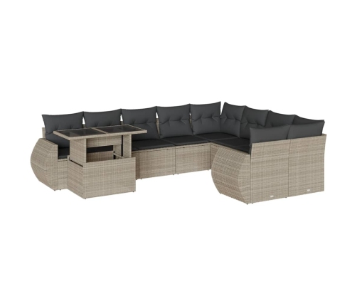 Set sofás jardín 10 pzas con cojines ratán sintético gris claro