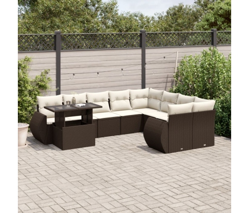 Set de sofás de jardín 10 pzas y cojines ratán sintético marrón