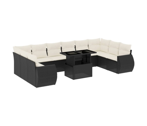 Set de sofás de jardín 11 pzas y cojines ratán sintético negro