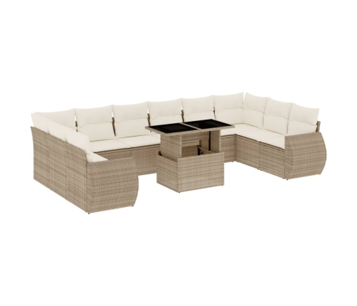 Set de sofás de jardín 11pzas con cojines ratán sintético beige