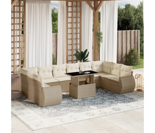 Set de sofás de jardín 11pzas con cojines ratán sintético beige
