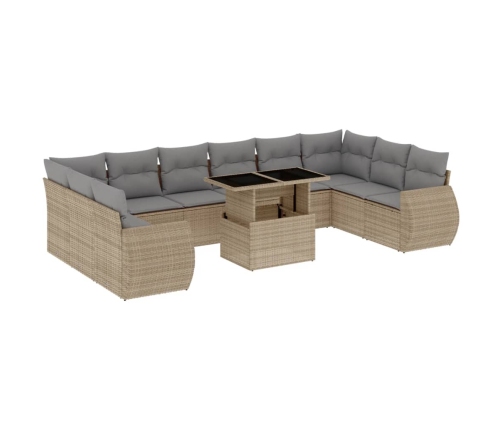 Set de sofás de jardín 11pzas con cojines ratán sintético beige