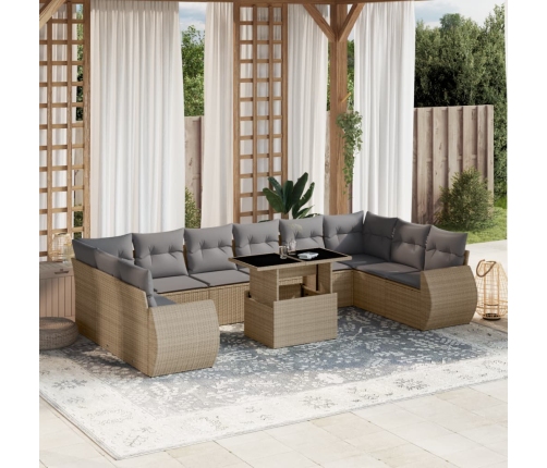 Set de sofás de jardín 11pzas con cojines ratán sintético beige