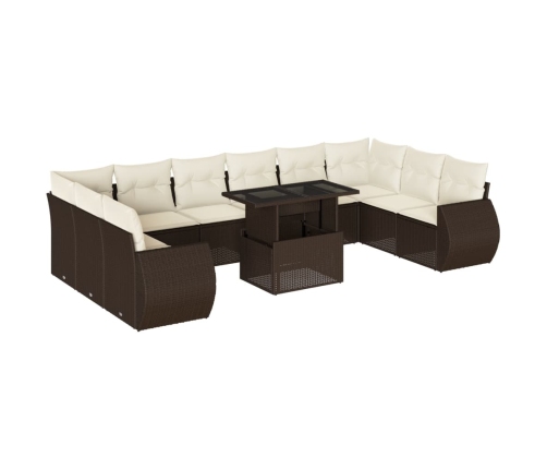 Set de sofás de jardín 11 pzas cojines ratán sintético marrón