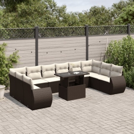 Set de sofás de jardín 11 pzas cojines ratán sintético marrón