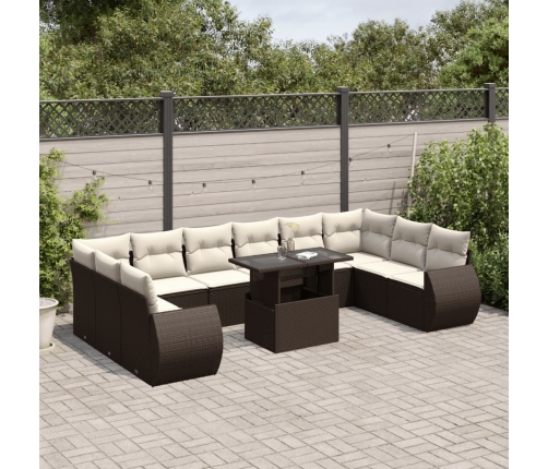 Set de sofás de jardín 11 pzas cojines ratán sintético marrón