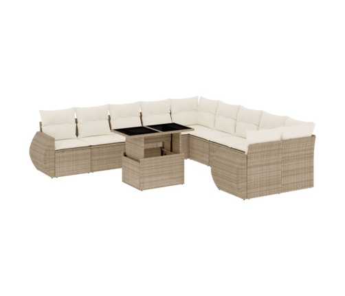 Set de sofás de jardín 11pzas con cojines ratán sintético beige
