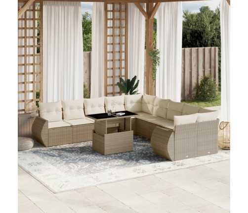 Set de sofás de jardín 11pzas con cojines ratán sintético beige