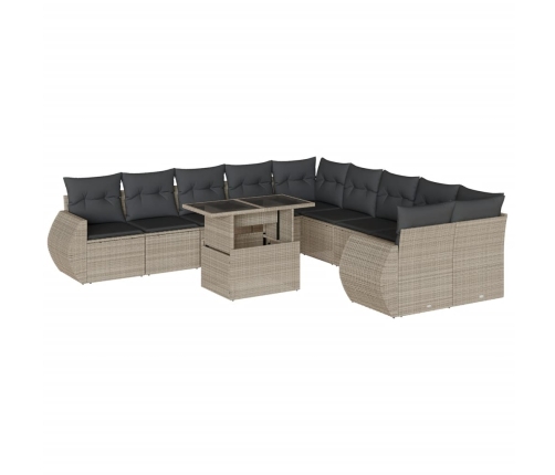 Set de sofás de jardín 11 pzas y cojines ratán sintético gris