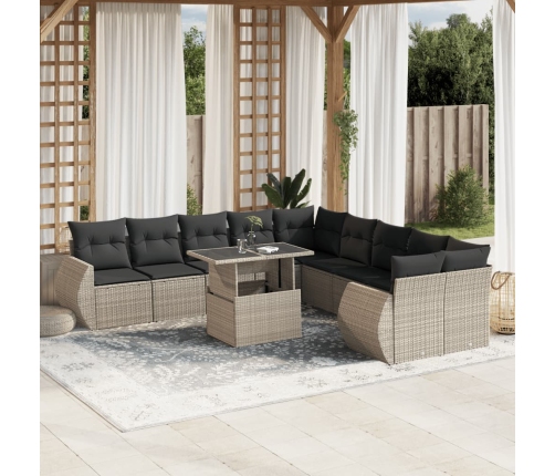 Set de sofás de jardín 11 pzas y cojines ratán sintético gris