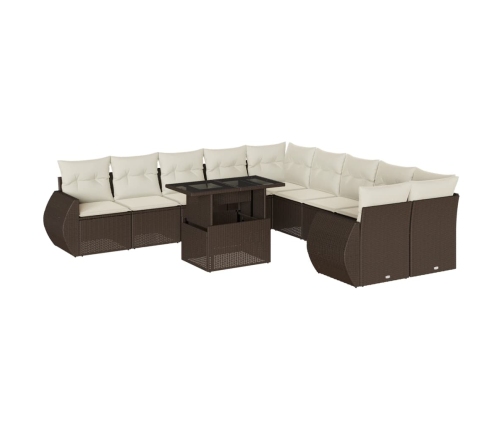 Set de sofás de jardín 11 pzas cojines ratán sintético marrón