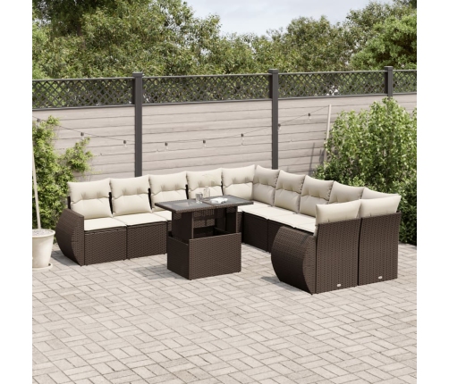 Set de sofás de jardín 11 pzas cojines ratán sintético marrón