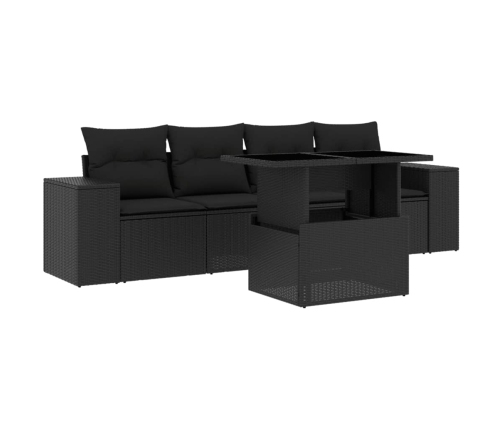 Set de muebles de jardín 5 pzas y cojines ratán sintético negro
