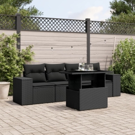 Set de muebles de jardín 5 pzas y cojines ratán sintético negro