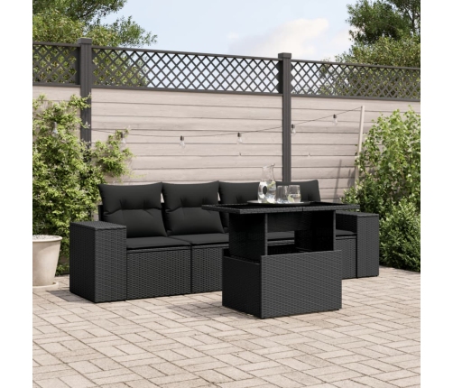 Set de muebles de jardín 5 pzas y cojines ratán sintético negro