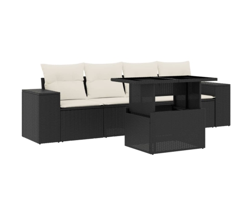Set de muebles de jardín 5 pzas y cojines ratán sintético negro