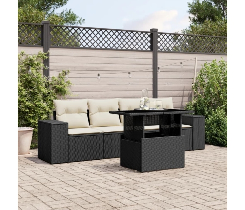 Set de muebles de jardín 5 pzas y cojines ratán sintético negro