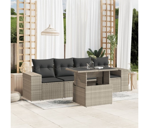 Set de sofás jardín y cojines 5 pzas ratán sintético gris claro