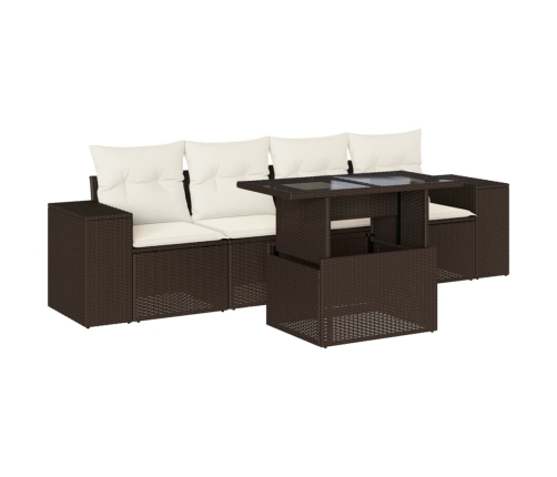 Set comedor de jardín 5 piezas y cojines ratán sintético marrón