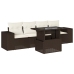 Set comedor de jardín 5 piezas y cojines ratán sintético marrón