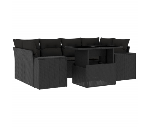 Set de sofás de jardín 7 pzas con cojines ratán sintético negro
