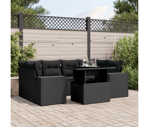 Set de sofás de jardín 7 pzas con cojines ratán sintético negro