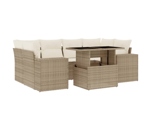 Set sofás de jardín 7 piezas y cojines ratán sintético beige