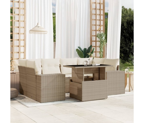 Set sofás de jardín 7 piezas y cojines ratán sintético beige