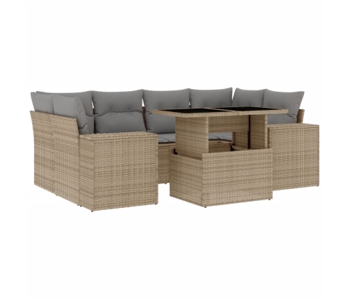 Set sofás de jardín 7 piezas y cojines ratán sintético beige
