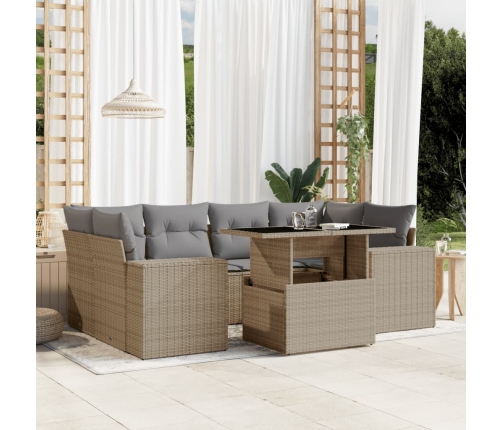 Set sofás de jardín 7 piezas y cojines ratán sintético beige