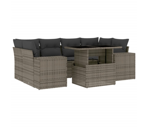 Set de sofás de jardín 7 pzas con cojines ratán sintético gris