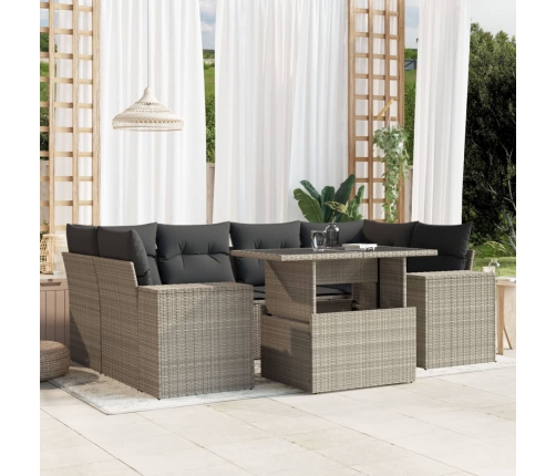 Set de sofás de jardín 7 pzas con cojines ratán PE gris claro