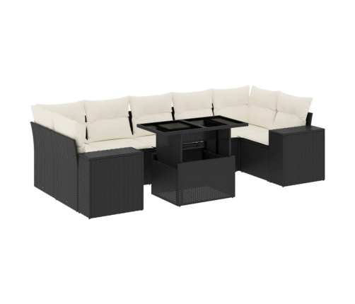 Set de sofás de jardín 8 piezas y cojines ratán sintético negro
