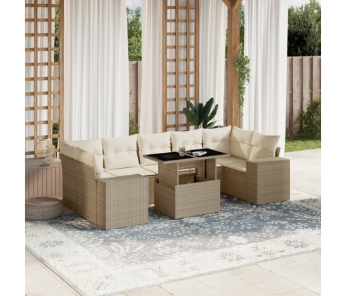 Set de sofás de jardín y cojines 8 piezas ratán sintético beige