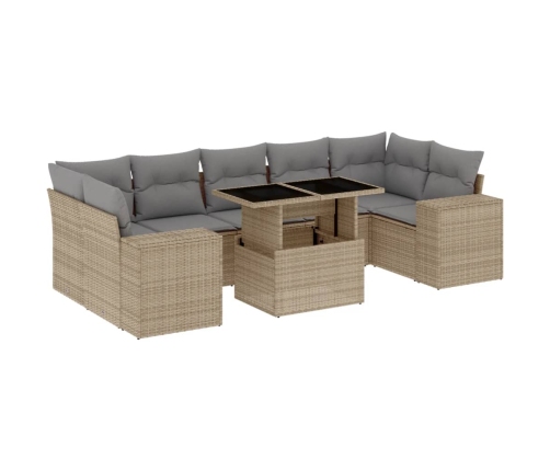Set de sofás de jardín y cojines 8 piezas ratán sintético beige