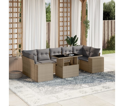 Set de sofás de jardín y cojines 8 piezas ratán sintético beige