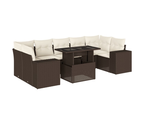 Set sofás de jardín 8 piezas y cojines ratán sintético marrón