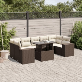 Set sofás de jardín 8 piezas y cojines ratán sintético marrón