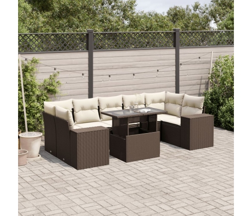 Set sofás de jardín 8 piezas y cojines ratán sintético marrón