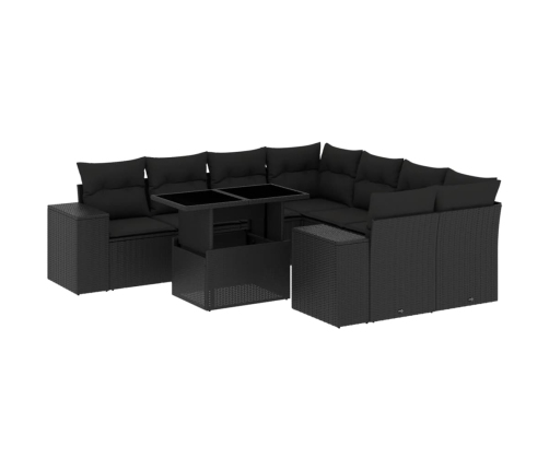 Set de sofás de jardín 8 piezas y cojines ratán sintético negro