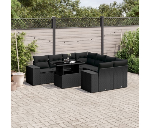 Set de sofás de jardín 8 piezas y cojines ratán sintético negro