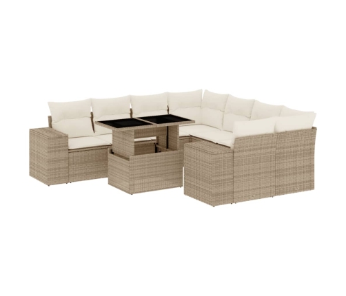 Set de sofás de jardín 9 pzas con cojines ratán sintético beige