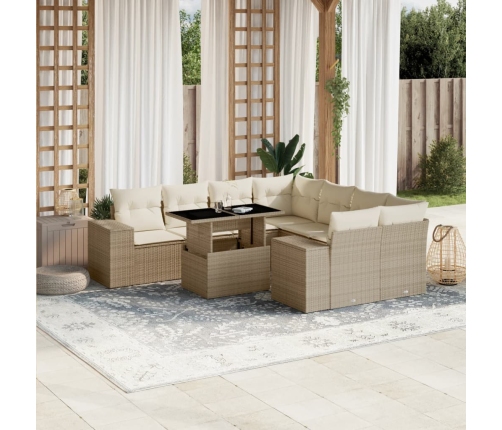 Set de sofás de jardín 9 pzas con cojines ratán sintético beige