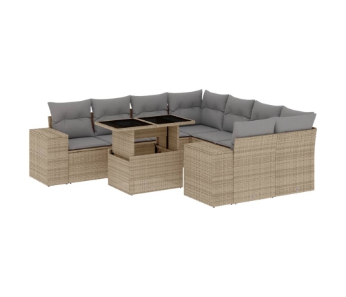 Set de sofás de jardín 9 pzas con cojines ratán sintético beige
