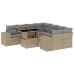 Set de sofás de jardín 9 pzas con cojines ratán sintético beige