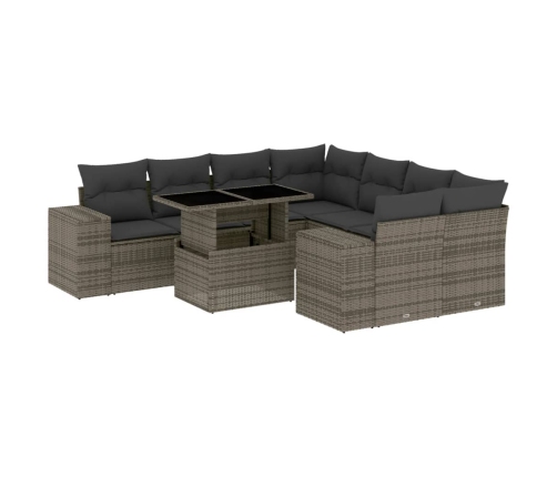 Set de muebles de jardín 9 pzas y cojines ratán sintético gris