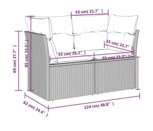 Set de muebles de jardín 9 pzas y cojines ratán sintético gris