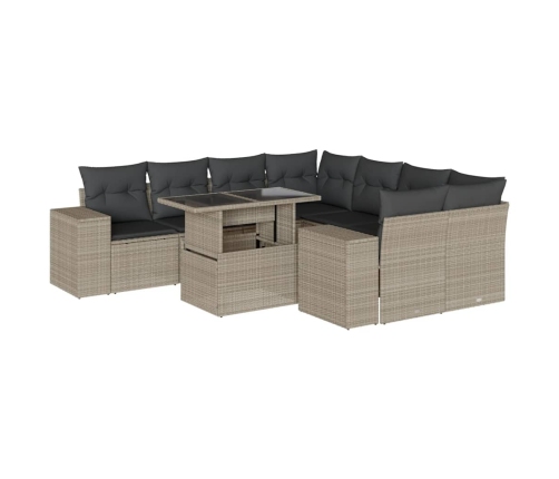 Set muebles jardín 9 pzas y cojines ratán sintético gris claro